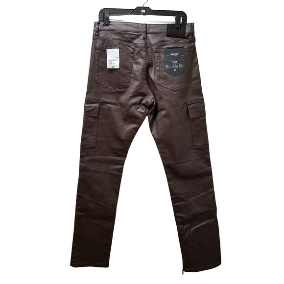 Forever 21 Coated Mid-Rise Slim-Fit Jeans Men’s 32x 32.5 Brown Stretch - Picture 2 of 8